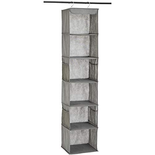 Amazon Basics 6-Tier Hanging Closet Shelf Organizer with Pockets, Clothes Storage for Sweaters and Clothing, 12" W x 9" L x 8.5" H, Grey