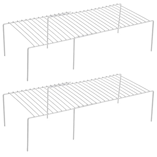 LIQWEI Kitchen Cabinet Expandable Shelf Organizers Set of 2, Adjustable Metal Wire Pantry Storage Shelves Rustproof Cupboard Spice Shelf Rack for Cupboard Countertop Pantry Drawer Utensils