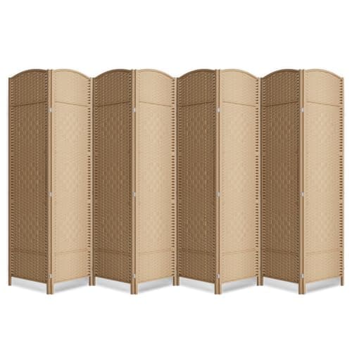 COCOSICA 8 Panel Folding Room Divider,Woven Privacy Screen,Light Beige
