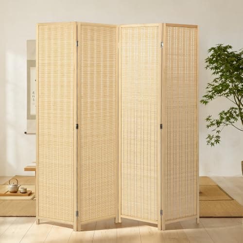 COCOSICA 4 Panel Bamboo Room Divider, Folding Privacy Screen, Natural