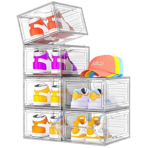 Sturdy Clear Shoe Organizer with Magnetic Door, Stackable Shoe Storage Box