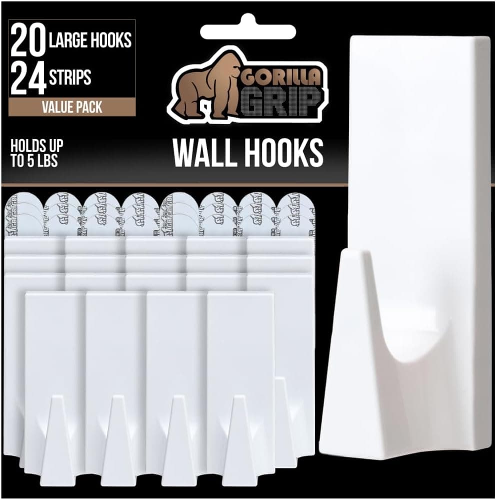 Gorilla Grip Reusable Plastic Wall Hooks (5 lb, 20-pack)