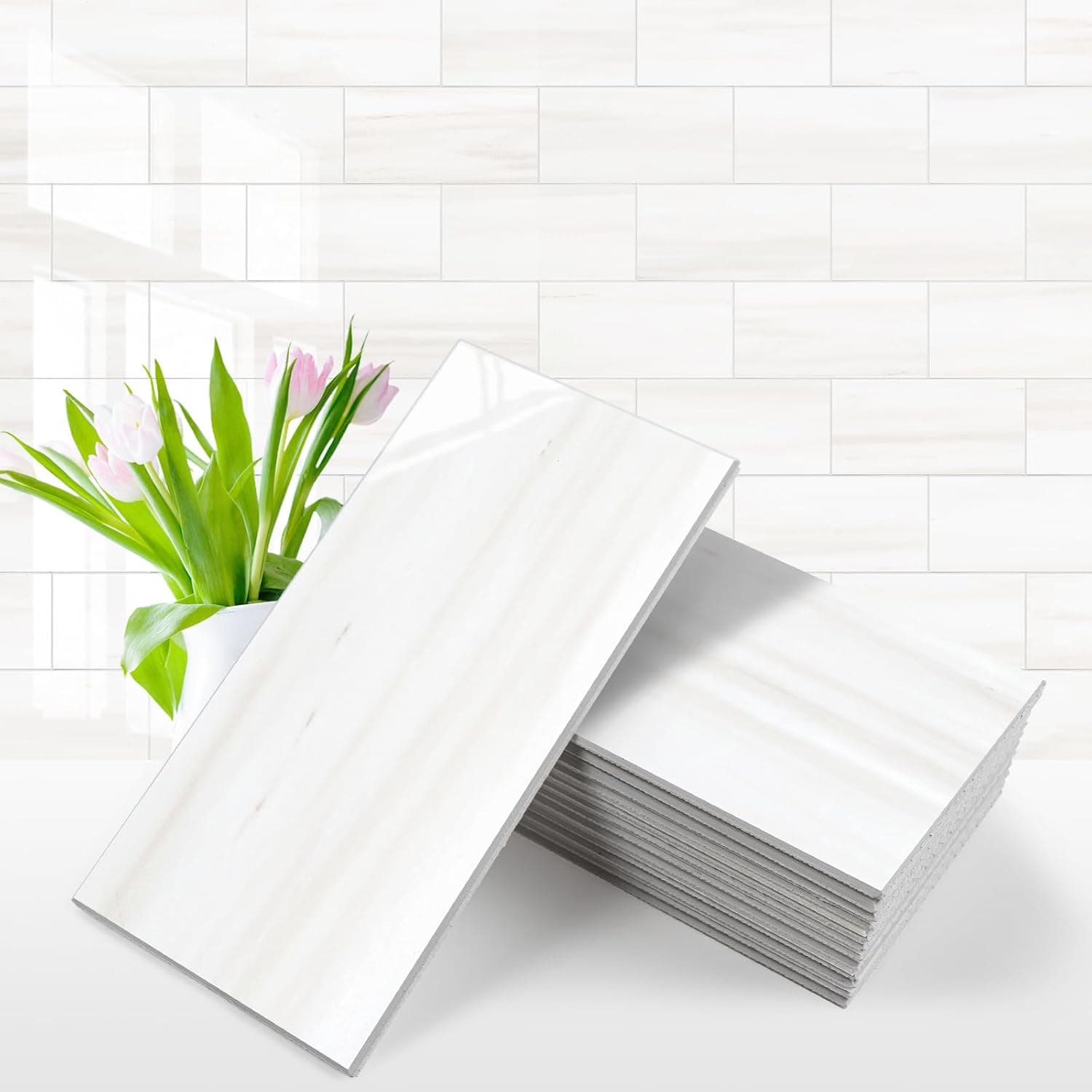 Vamos Tile Glossy White Subway Backsplash (100 pc)