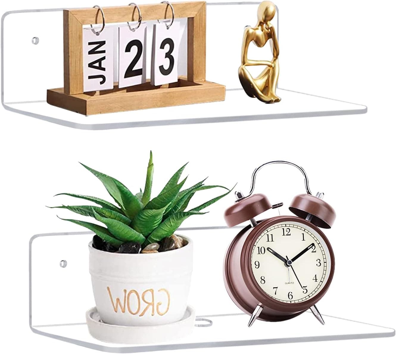 luium Clear Acrylic No-Drill Floating Shelf (Set of 2, 9 in)