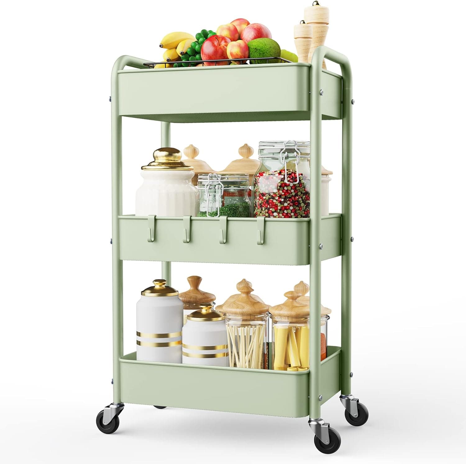 LEHOM 3-Tier Metal Rolling Utility Cart