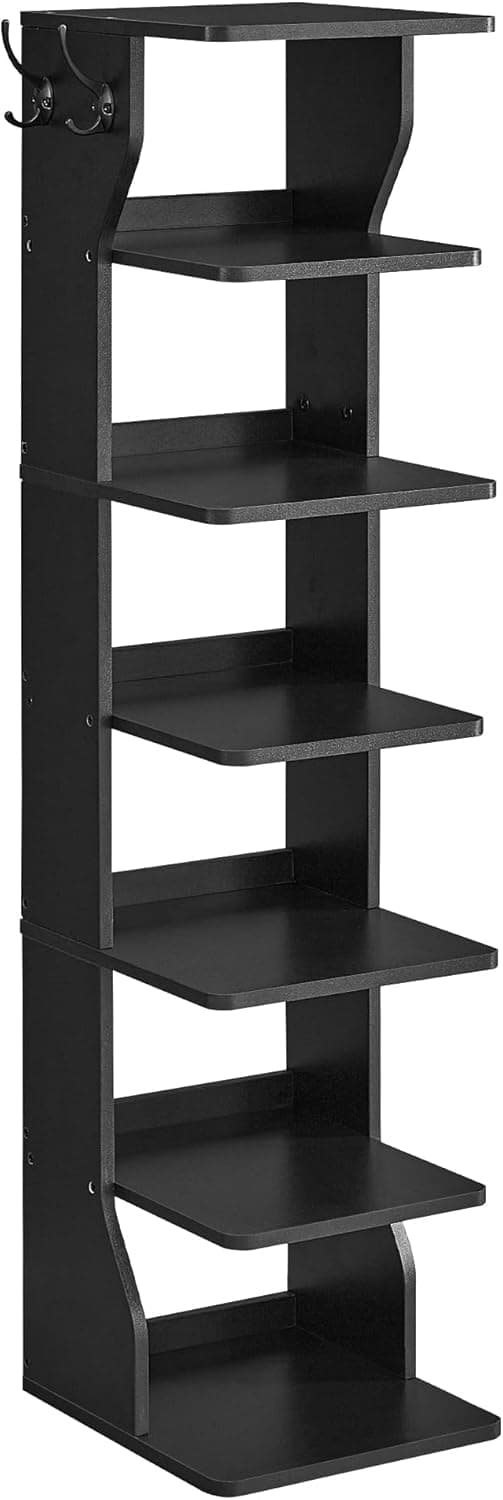 VASAGLE 7-Tier Vertical Shoe Rack with Hooks