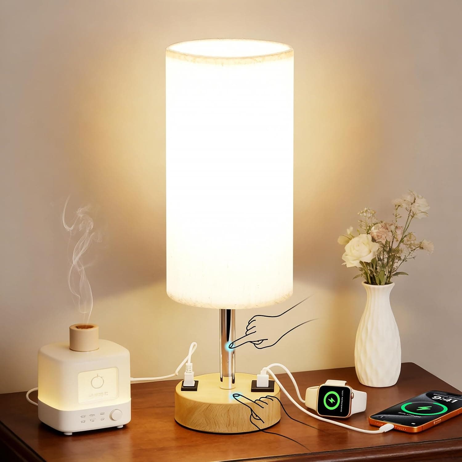 MOICO Dimmable Bedside Lamp with USB-C/A