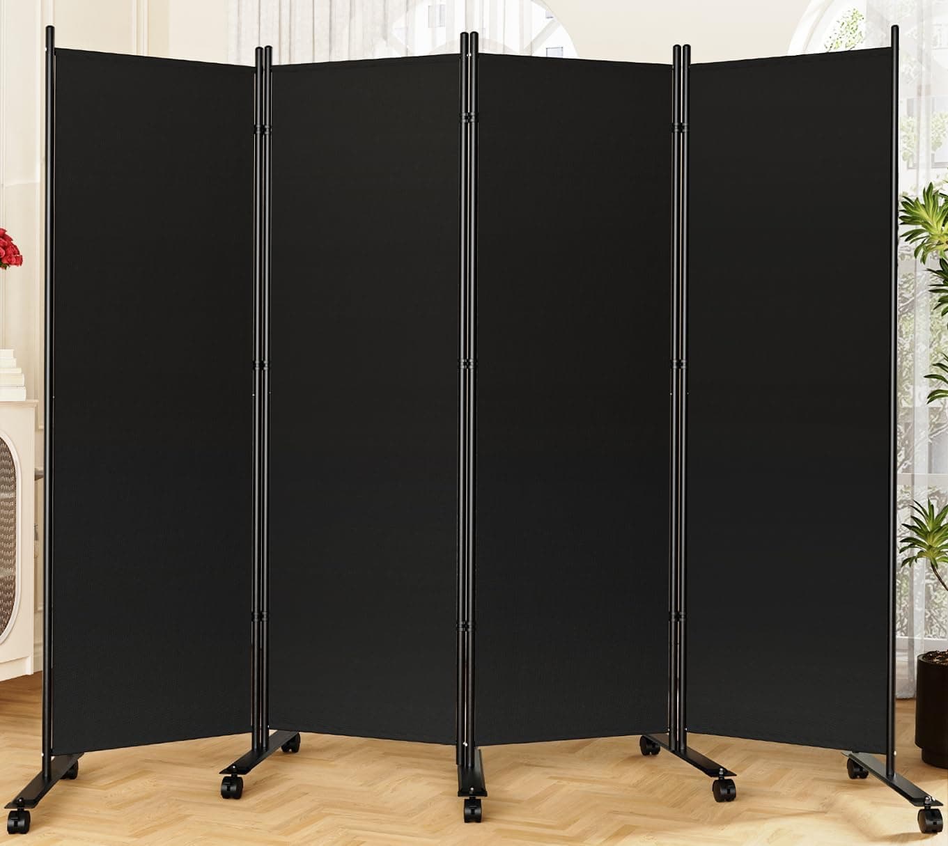 SUNALLY 6 ft Room Divider with Lockable Wheels