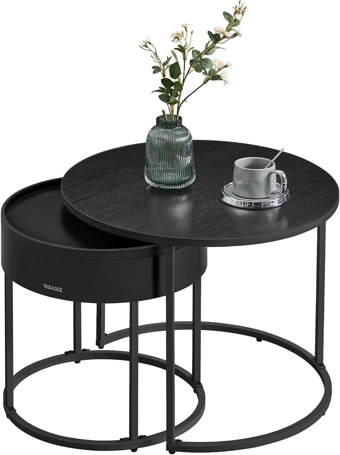 VASAGLE Round Nesting Tables with Hidden Storage (Set of 2)