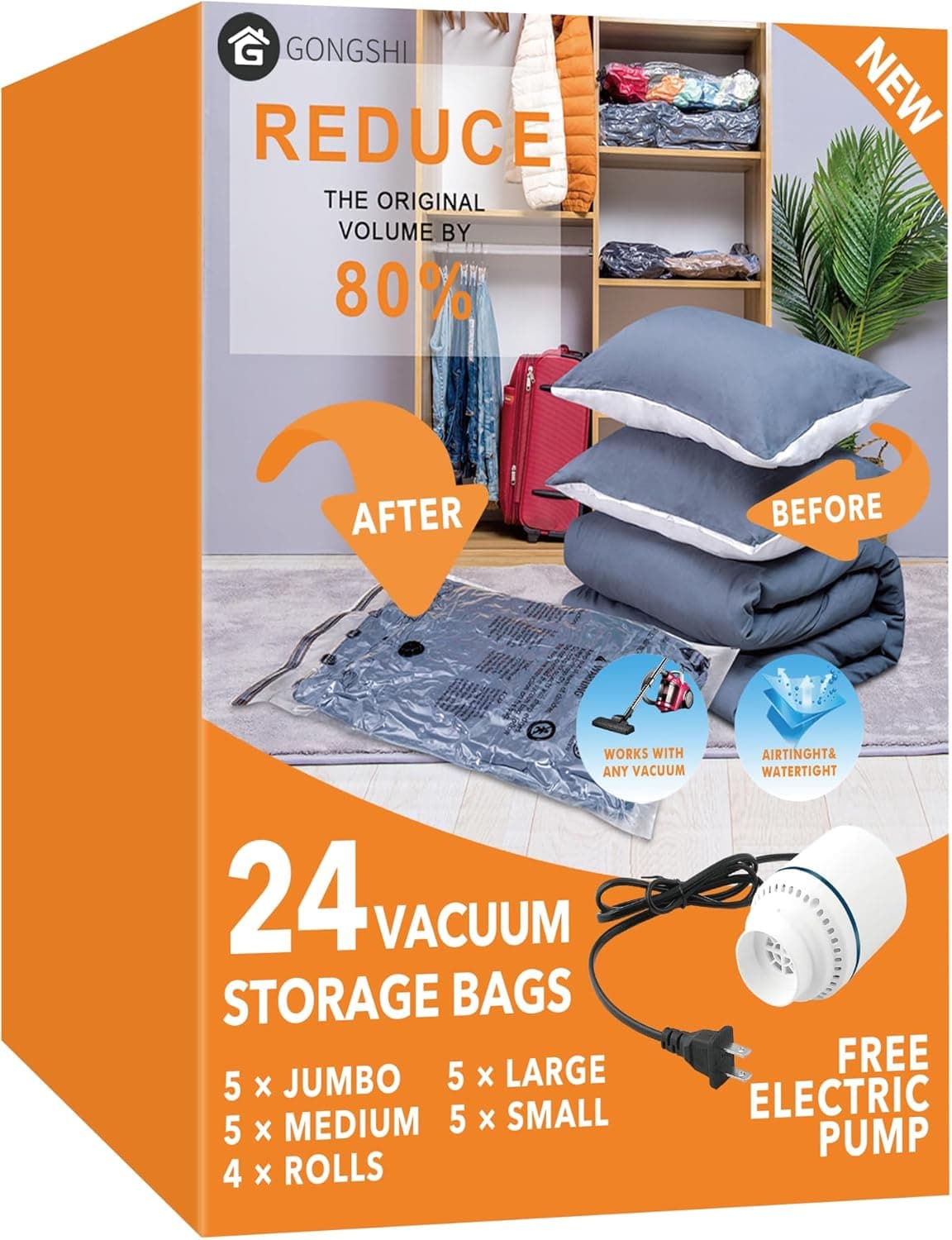GONGSHI Travel Vacuum Bags with Pump