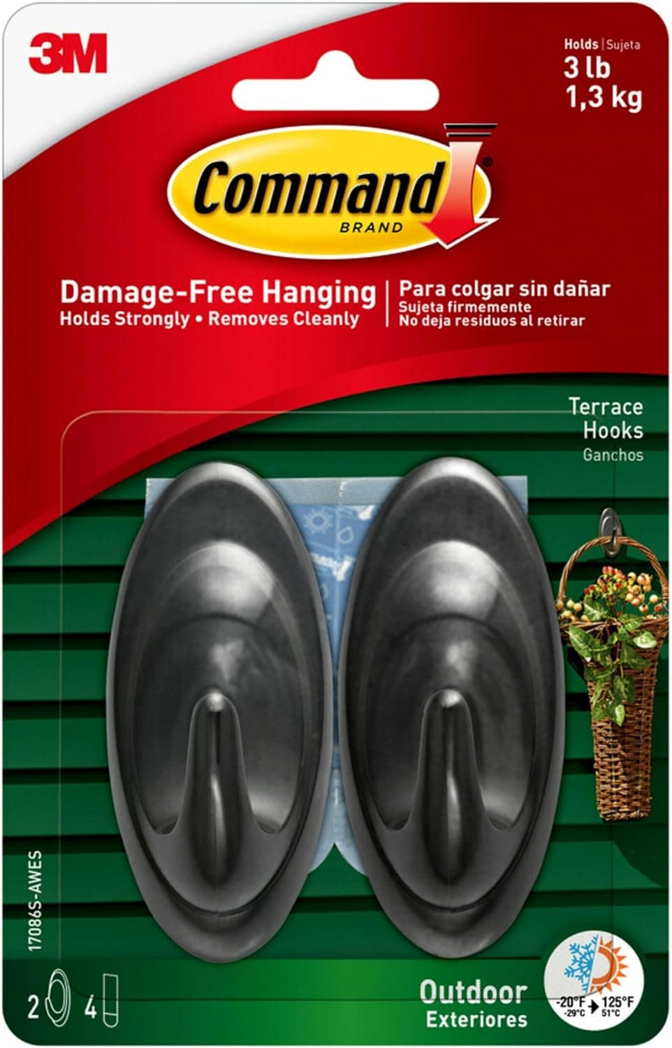 Command Outdoor Terrace Hooks (weather-resistant, 3 lb)