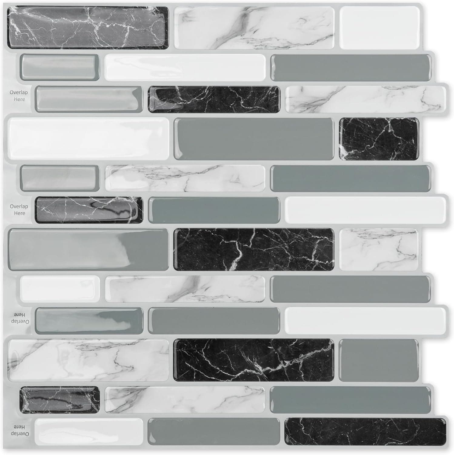 Art3d Peel-and-Stick Backsplash, Marble Grey (10 sheets, 12x12)