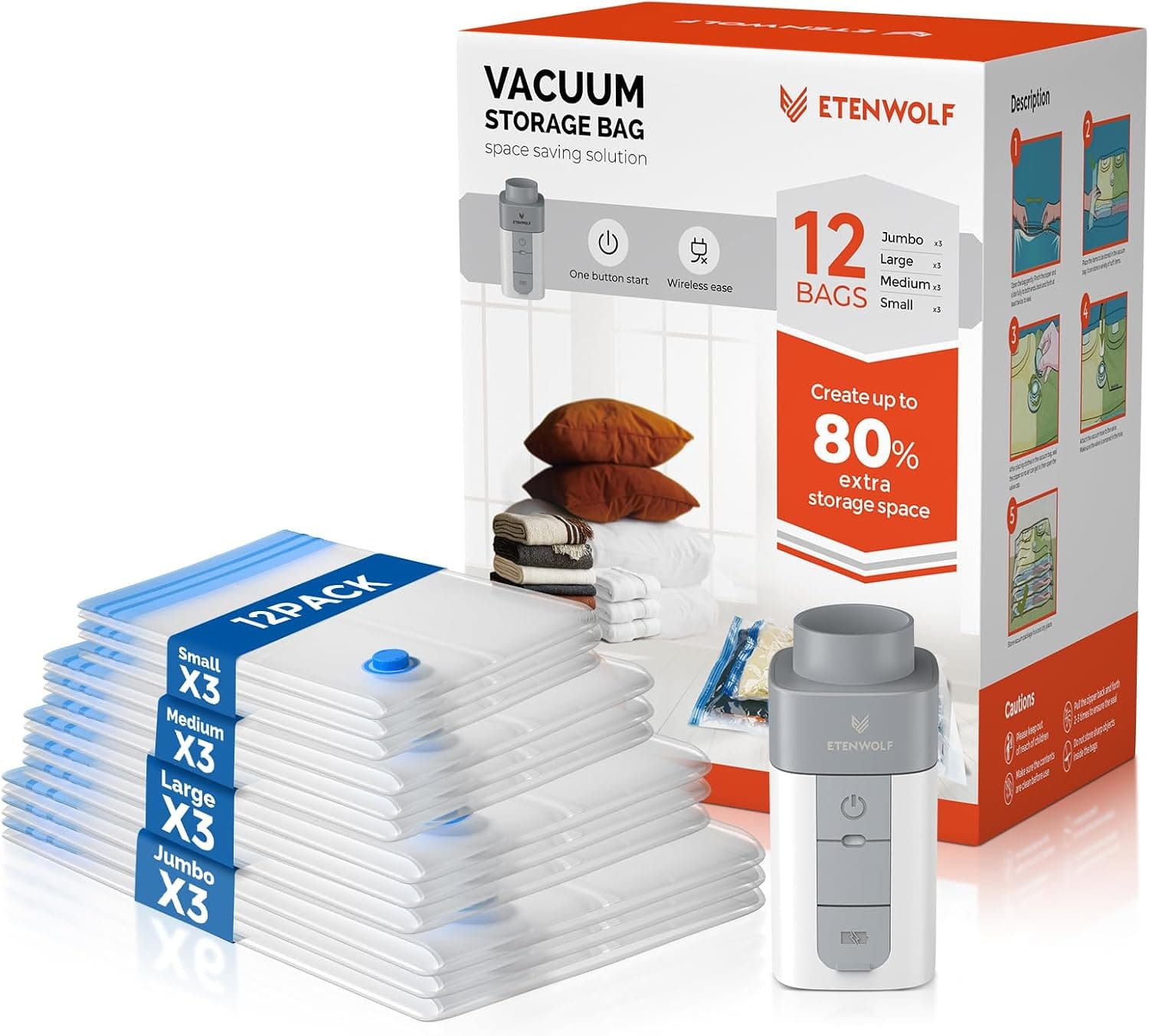 ETENWOLF Vacuum Bags with Rechargeable Pump