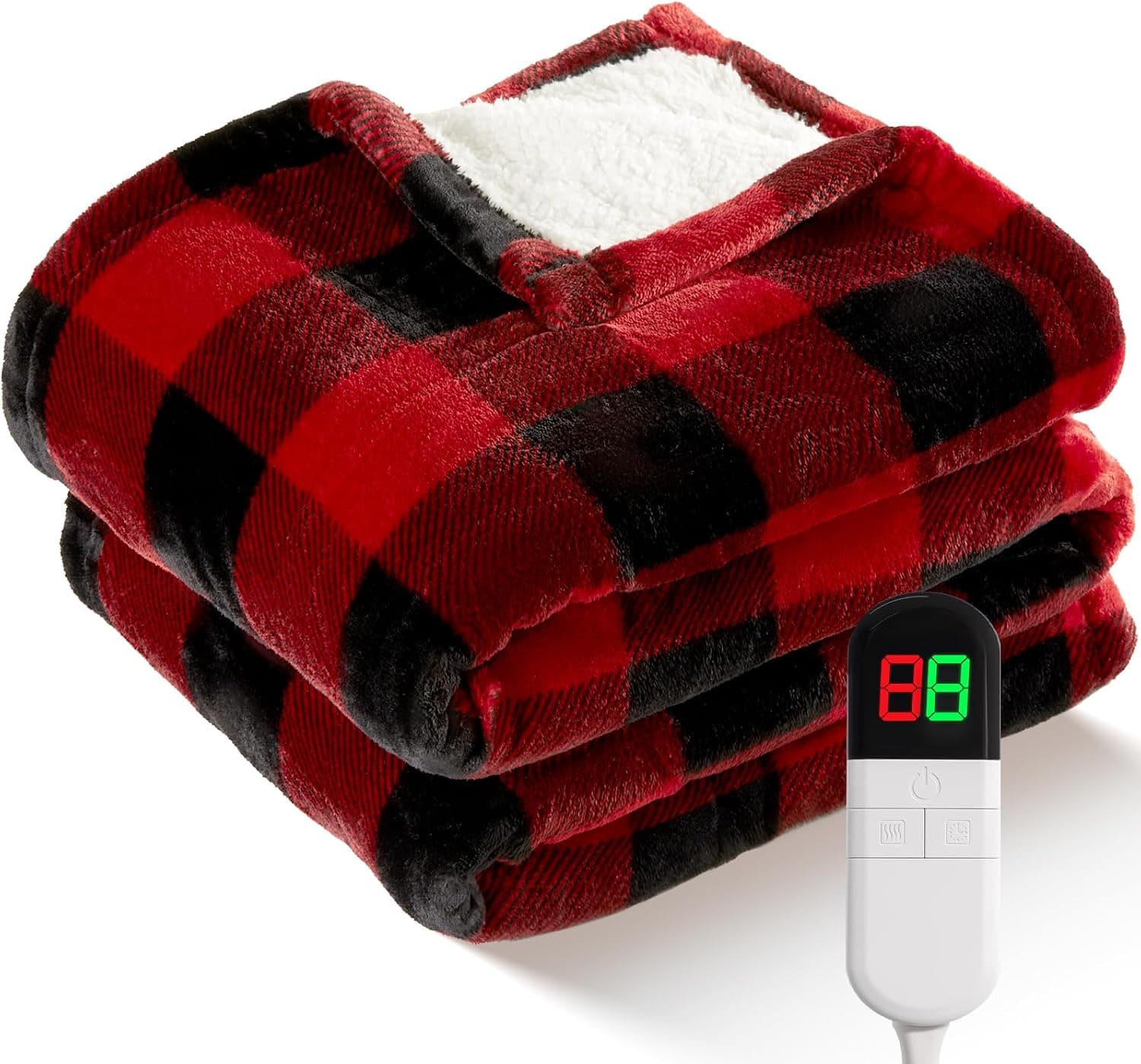 MAXEVE Plaid Sherpa Heated Throw