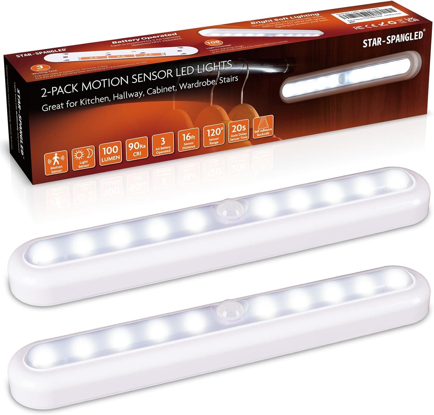 STAR-SPANGLED AA Motion Sensor Light (11 in, 2-Pack)