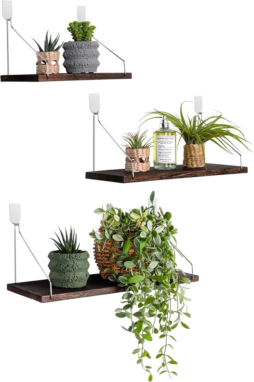 MITIME Rustic Solid Wood No-Drill Floating Shelves (Set of 3)