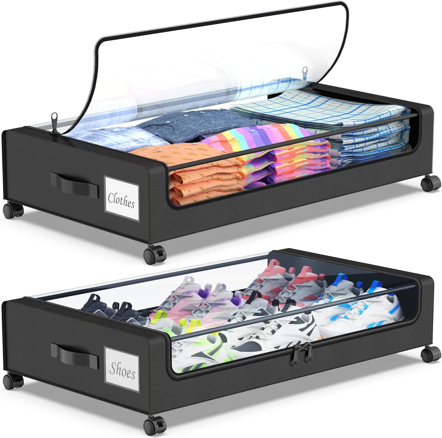 Beborxue XXL 60L Under-Bed Storage with Wheels (2-Pack, Lidded)