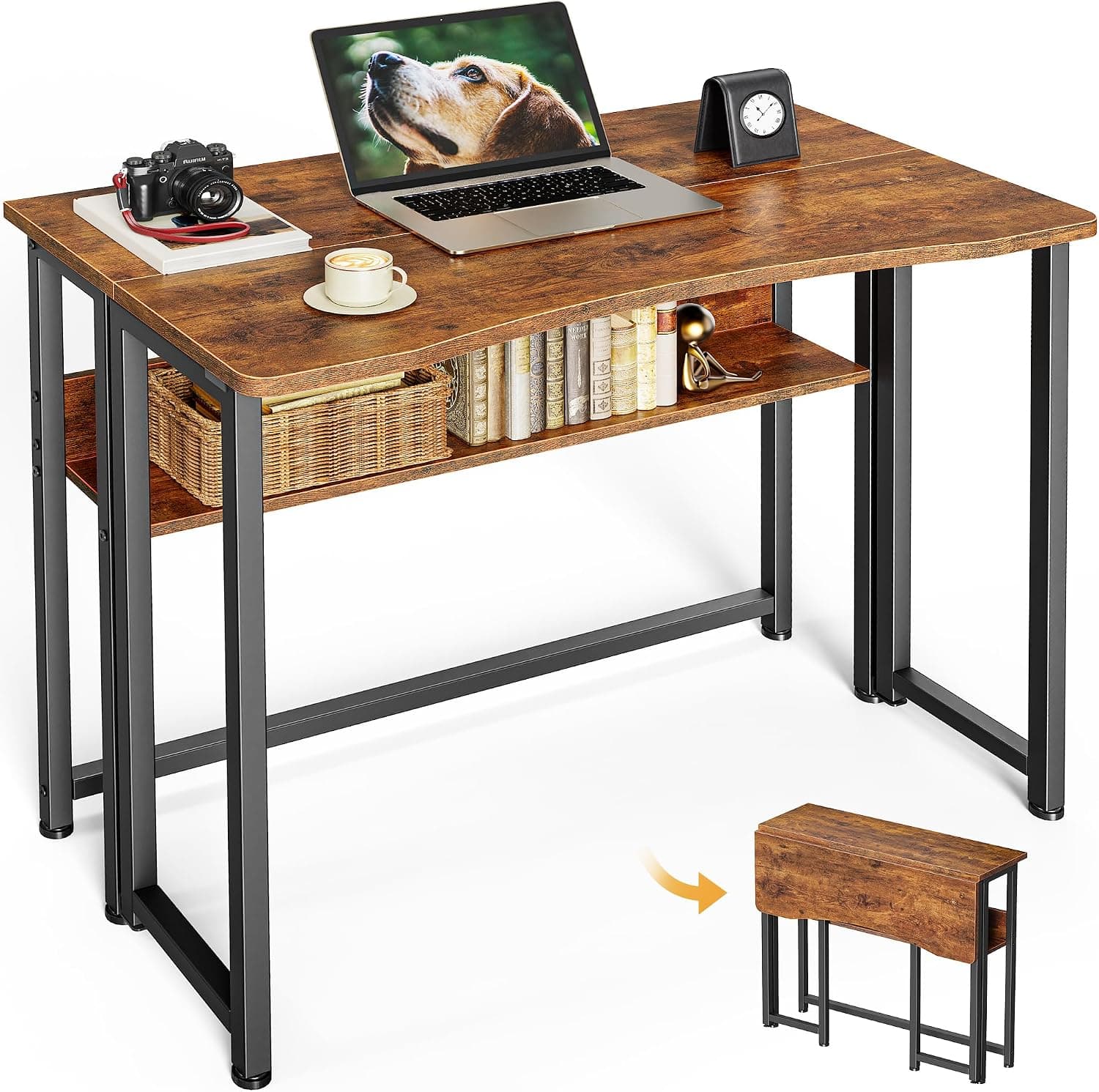 Huuger 31.5 in Folding Desk with Storage Shelf