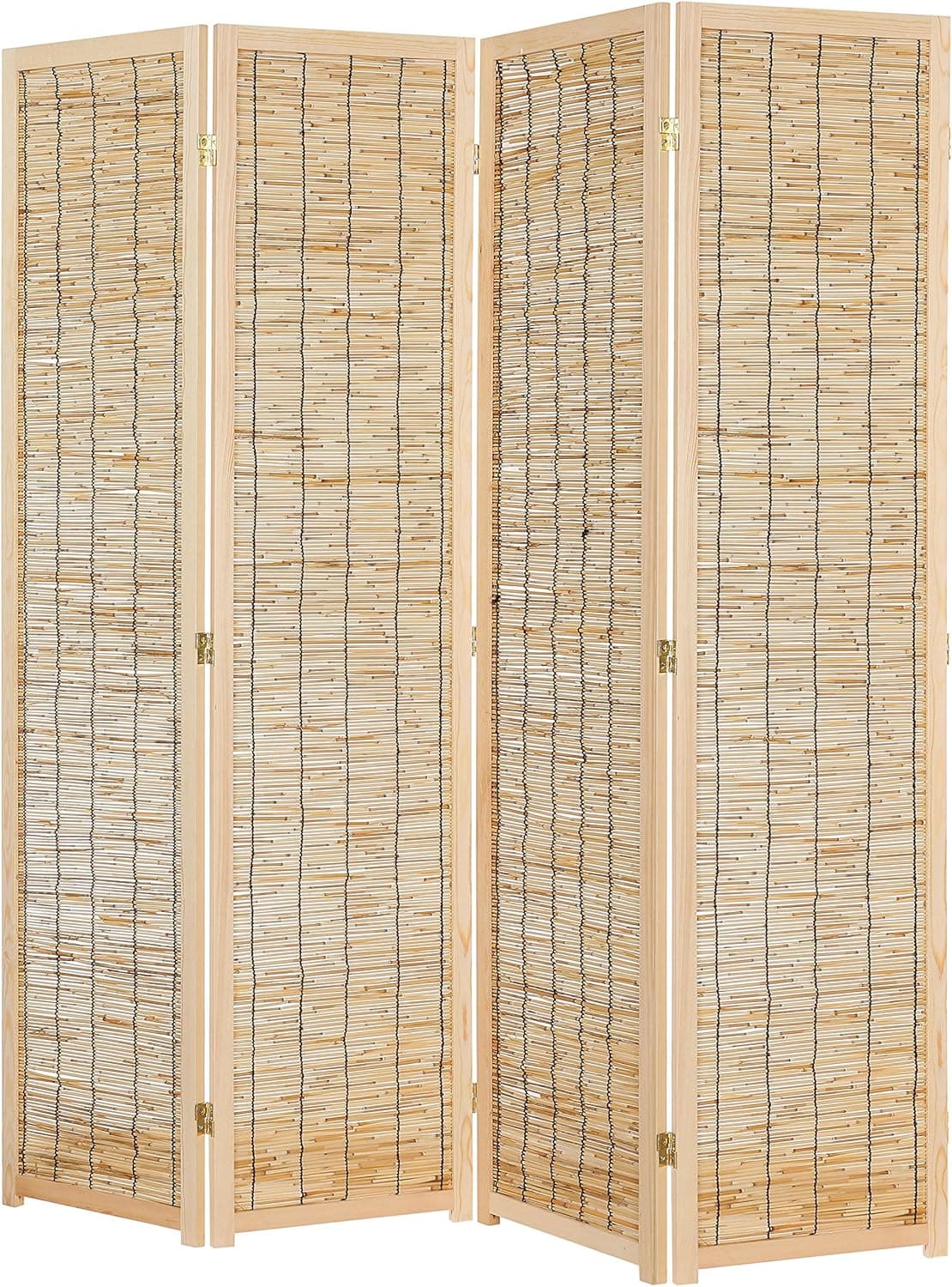 MyGift 4-Panel Wood & Bamboo Folding Room Divider