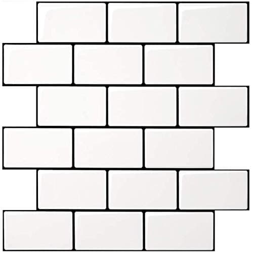 Art3d 10-Pack Subway Tiles Peel and Stick Backsplash, White, 12 x 12 Inch