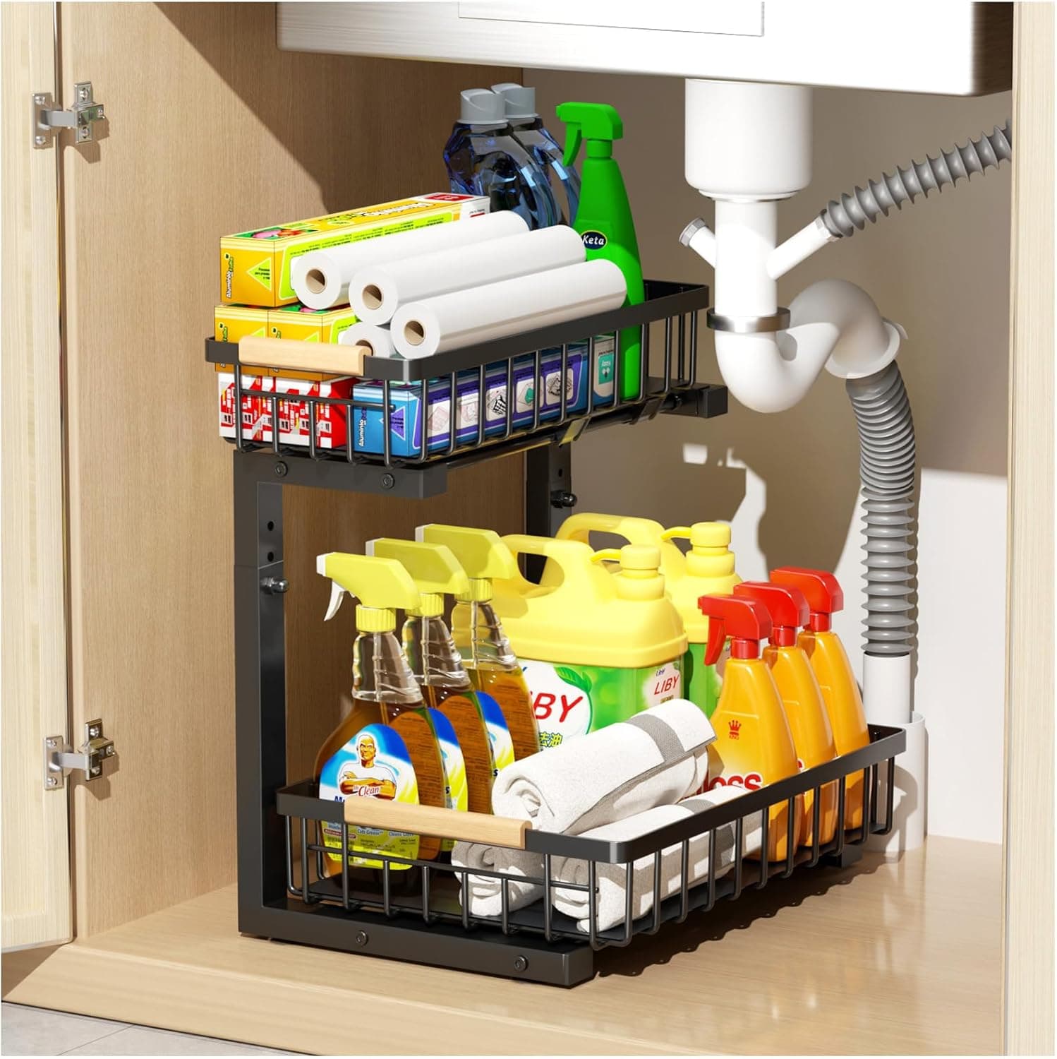 ARSTPEOE L-Shaped 2-Tier Slide-Out Under-Sink Organizer