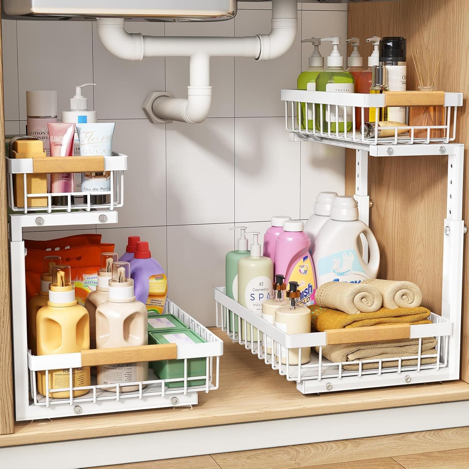 PXRACK Adjustable 2-Tier Pull-Out Under-Sink Organizer (2-Pack)